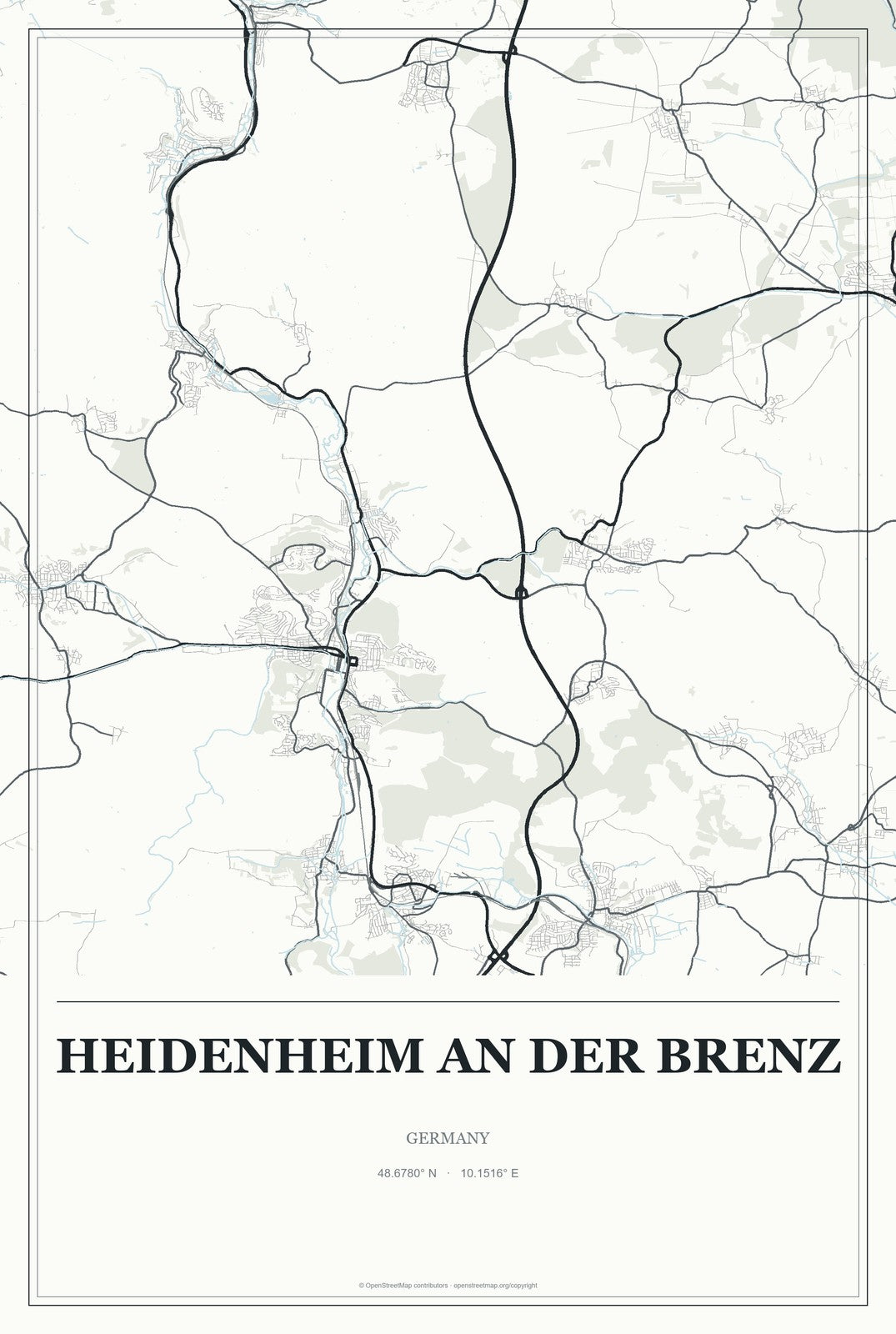 Heidenheim an der Brenz, Germany City Map Aluminum Sign in Gallery Air style