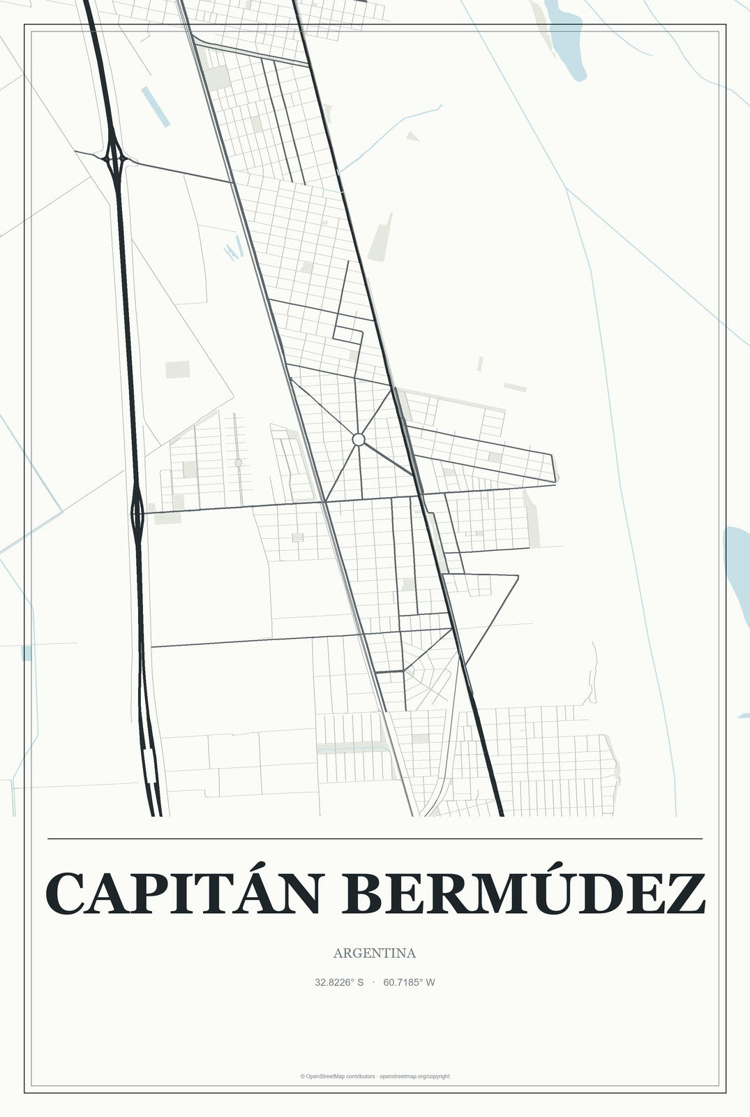 Capitán Bermúdez, Argentina City Map Aluminum Sign in Gallery Air style