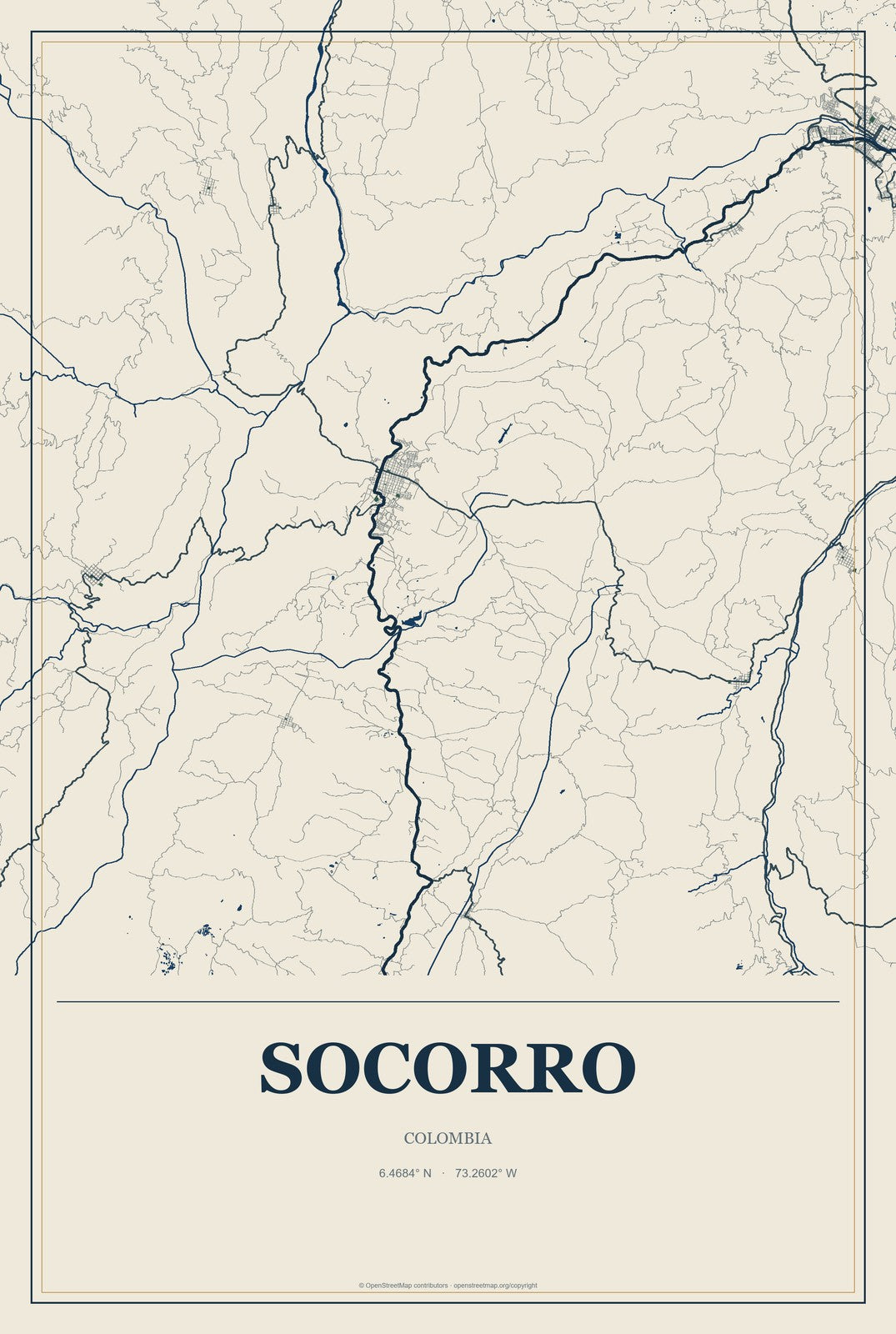 Socorro, Colombia City Map Aluminum Sign in Coastal Cutout style