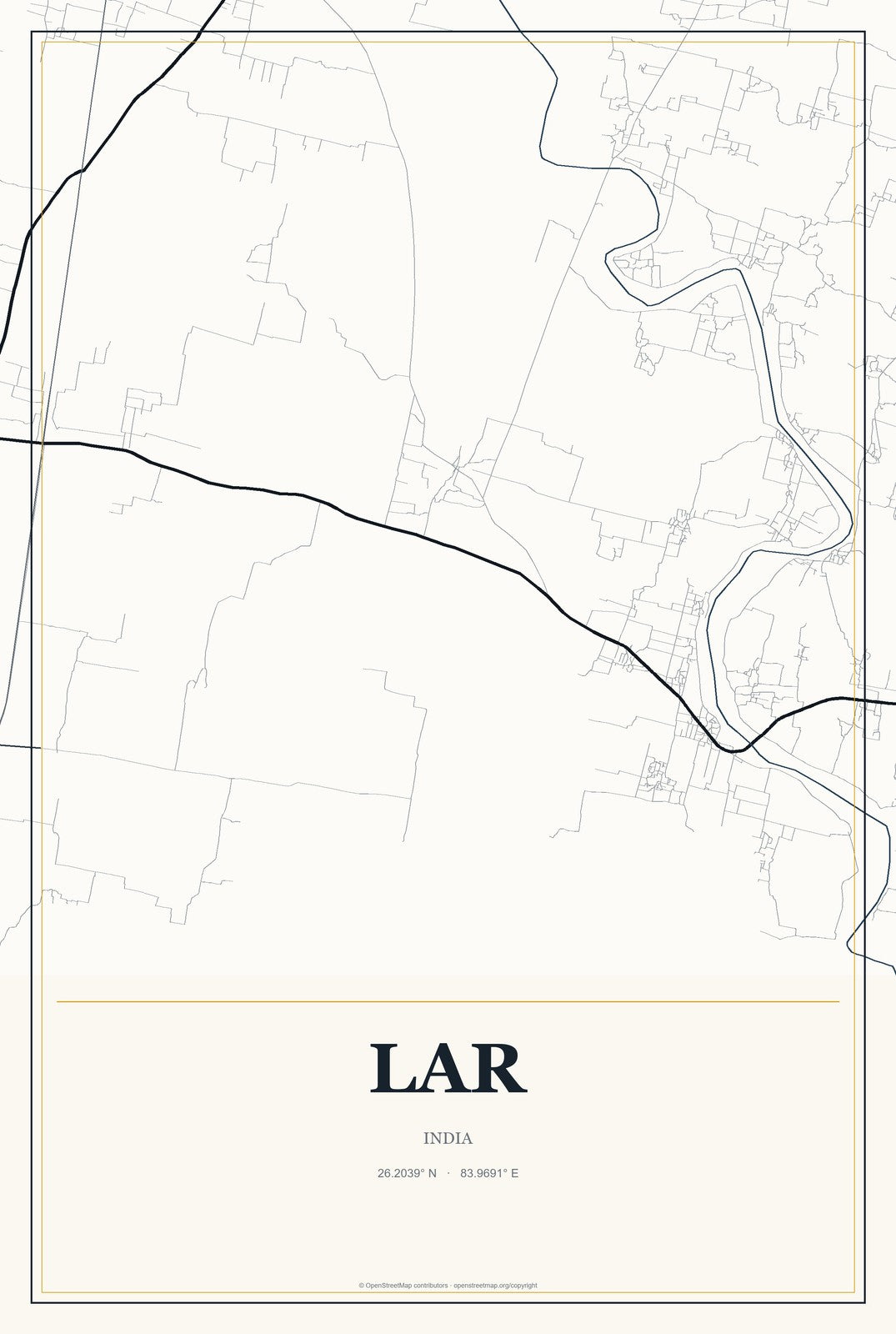 Lar, India City Map Aluminum Sign in Citrine Modern style