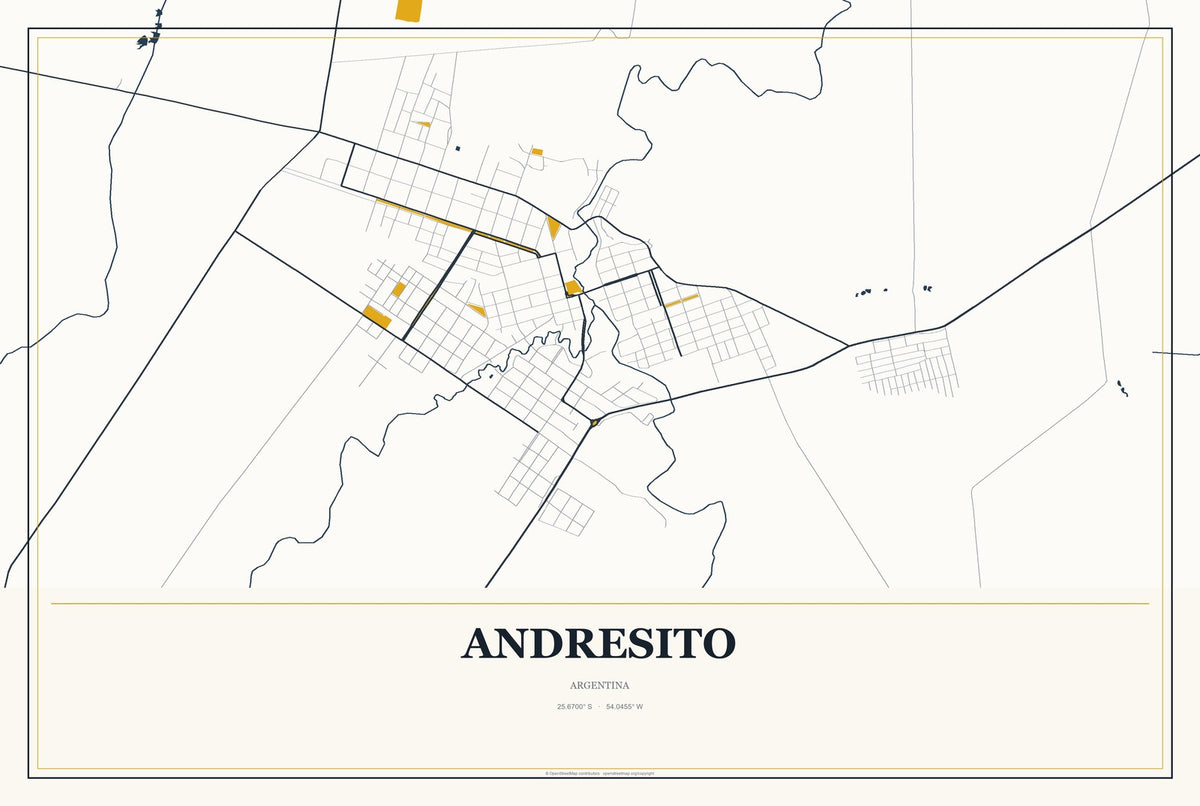 Andresito, Argentina City Map Aluminum Sign in Citrine Modern style