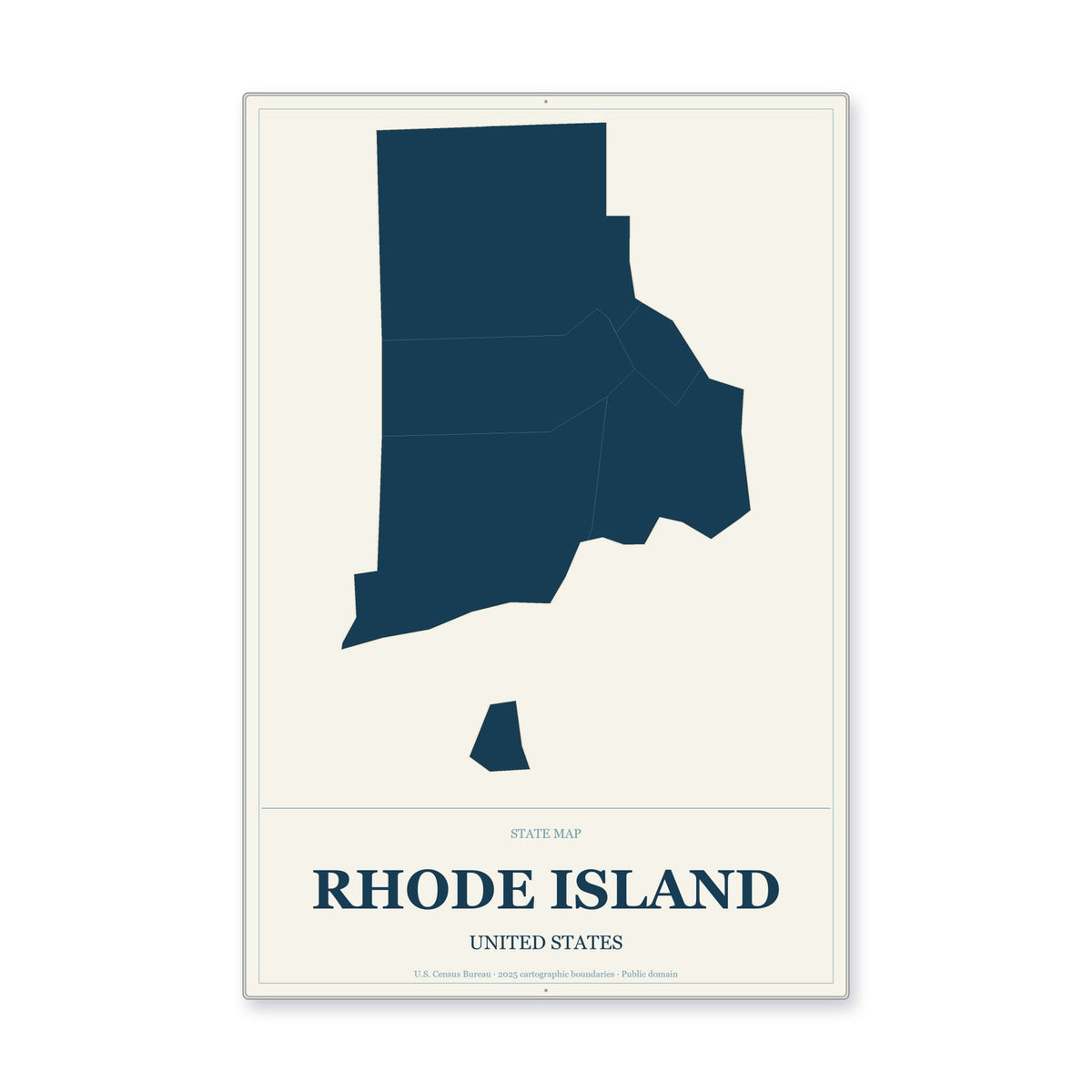 Rhode Island state map aluminum sign in Coastal Cutout style