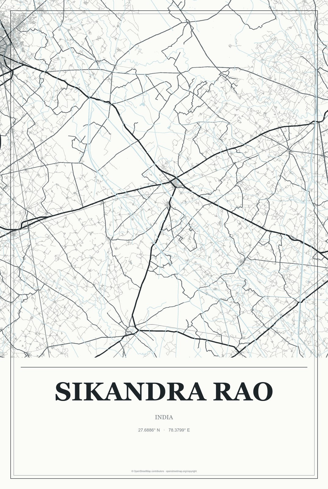 Sikandra Rao, India City Map Aluminum Sign in Gallery Air style