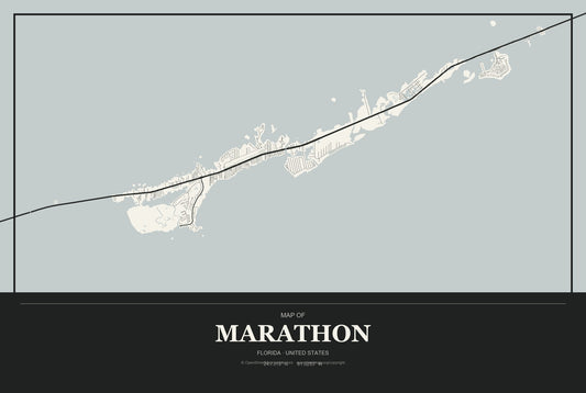 Marathon, Florida City Map Aluminum Sign in Museum Plaque style