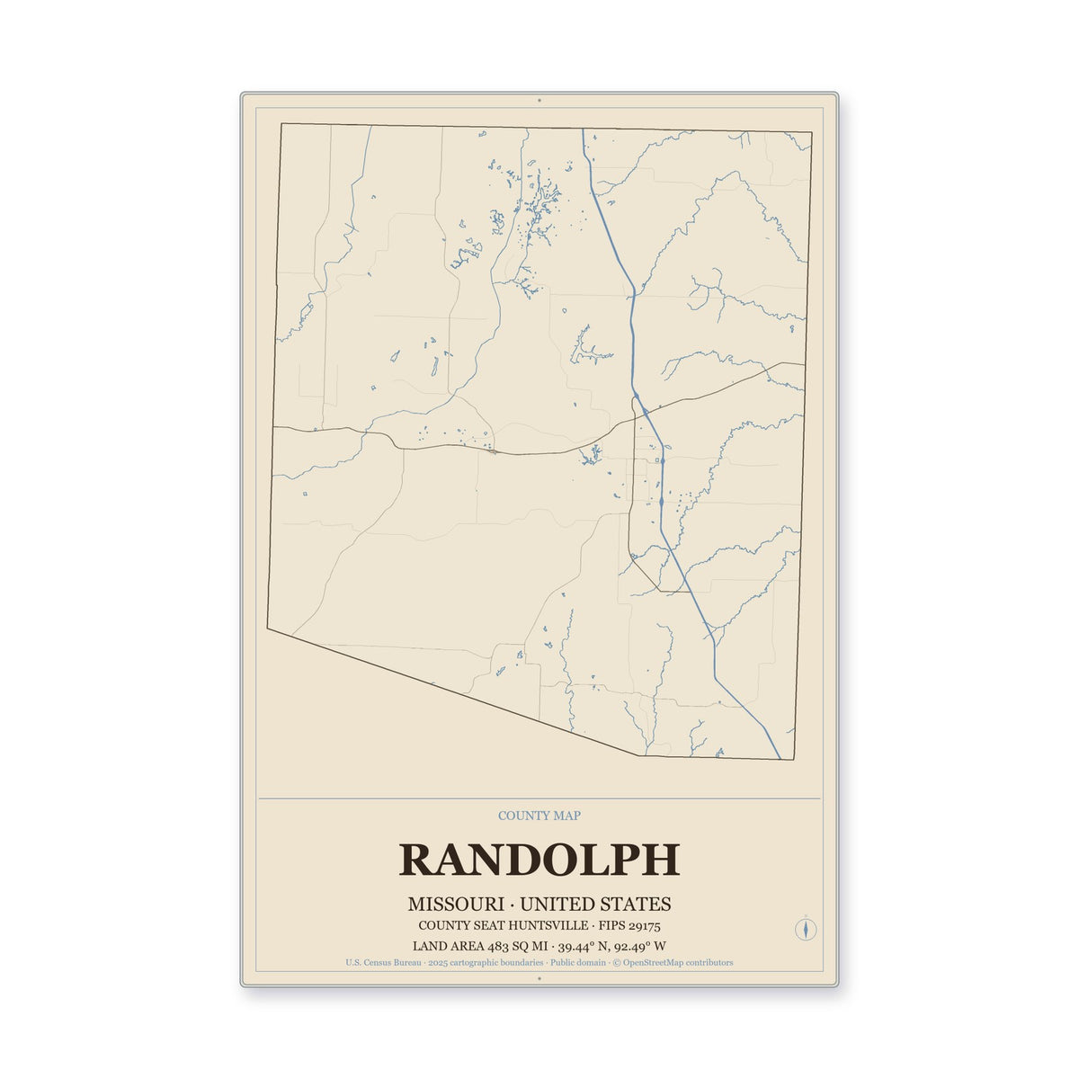 Randolph County, Missouri Map Aluminum Sign in Heritage Nautical style