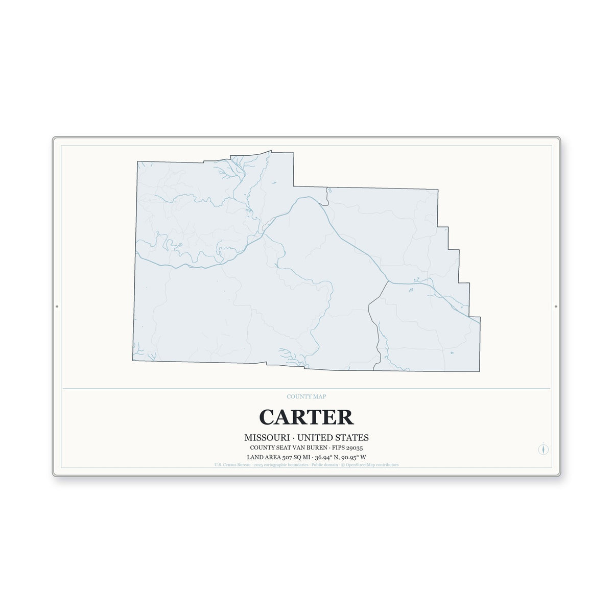 Carter County, Missouri Map Aluminum Sign in Gallery Air style