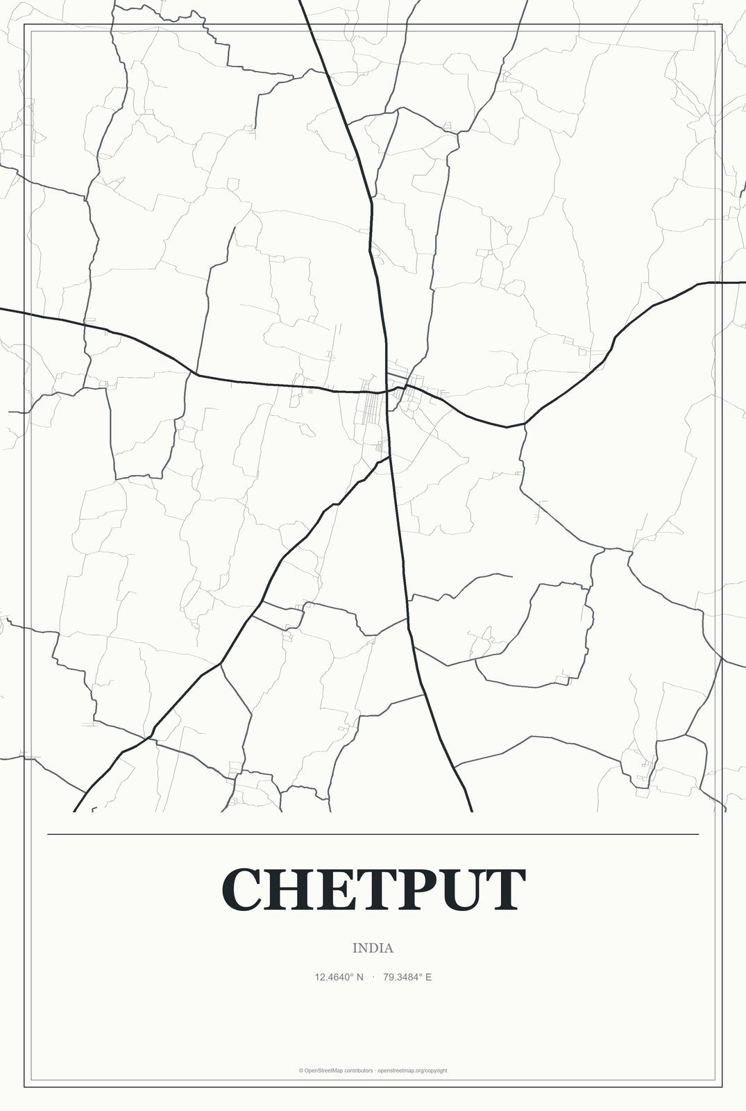 Chetput, India City Map Aluminum Sign in Gallery Air style