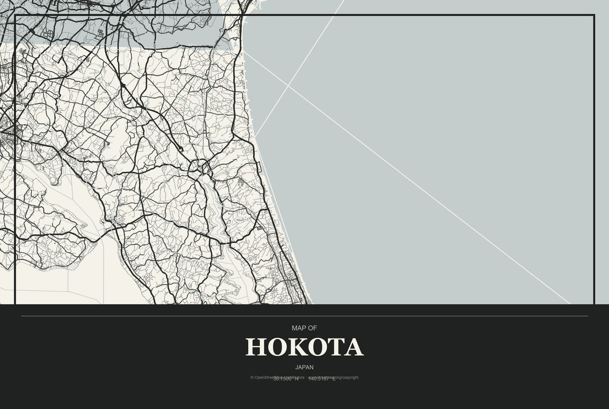 Hokota, Japan City Map Aluminum Sign in Museum Plaque style