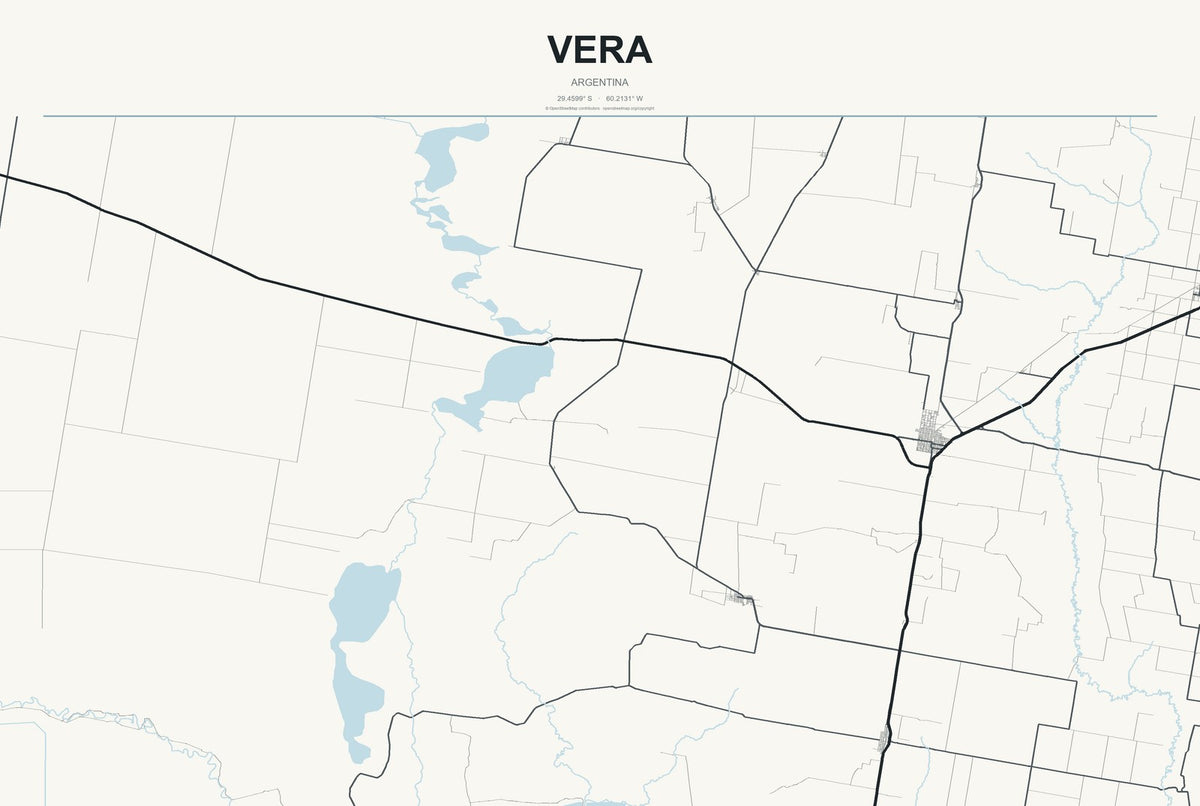 Vera, Argentina City Map Aluminum Sign in Headline Atlas style