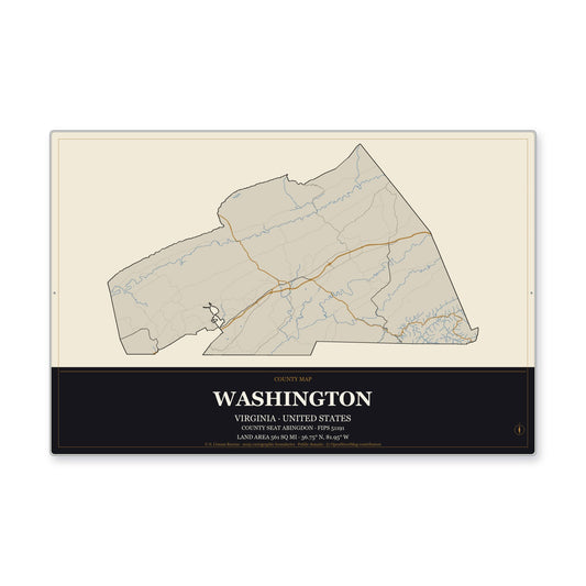 Washington County, Virginia Map Aluminum Sign in Museum Plaque style