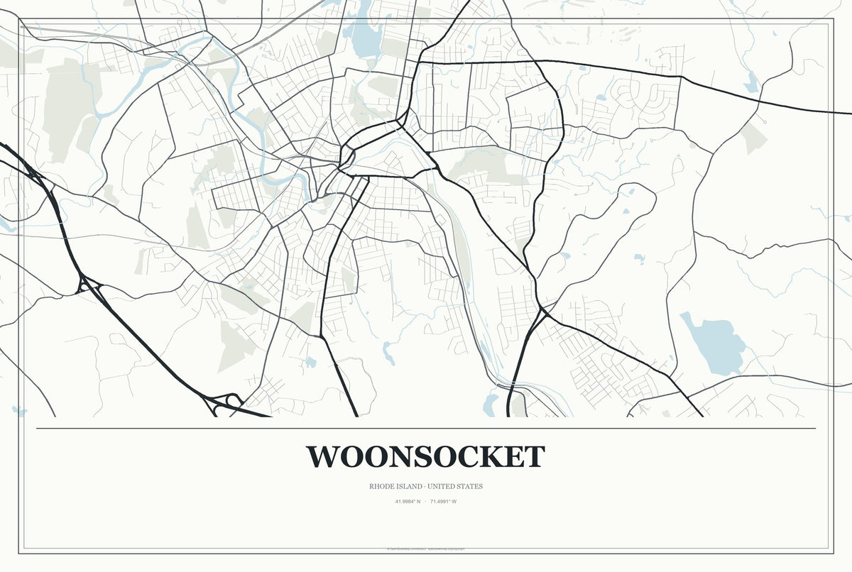 Woonsocket, Rhode Island City Map Aluminum Sign in Gallery Air style