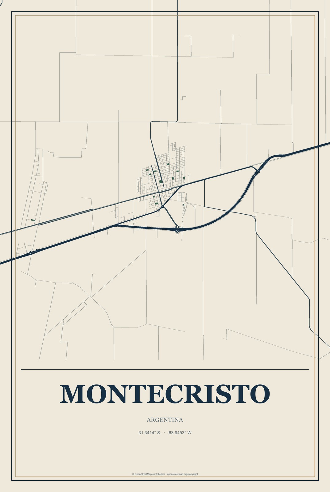 Montecristo, Argentina City Map Aluminum Sign in Coastal Cutout style