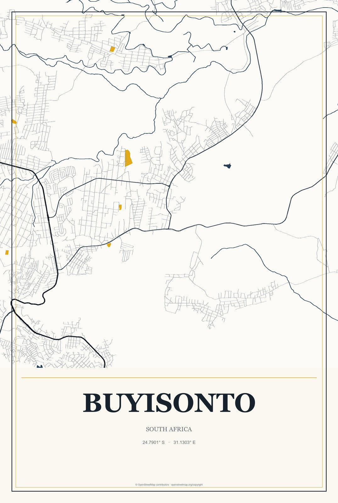 Buyisonto, South Africa City Map Aluminum Sign in Citrine Modern style