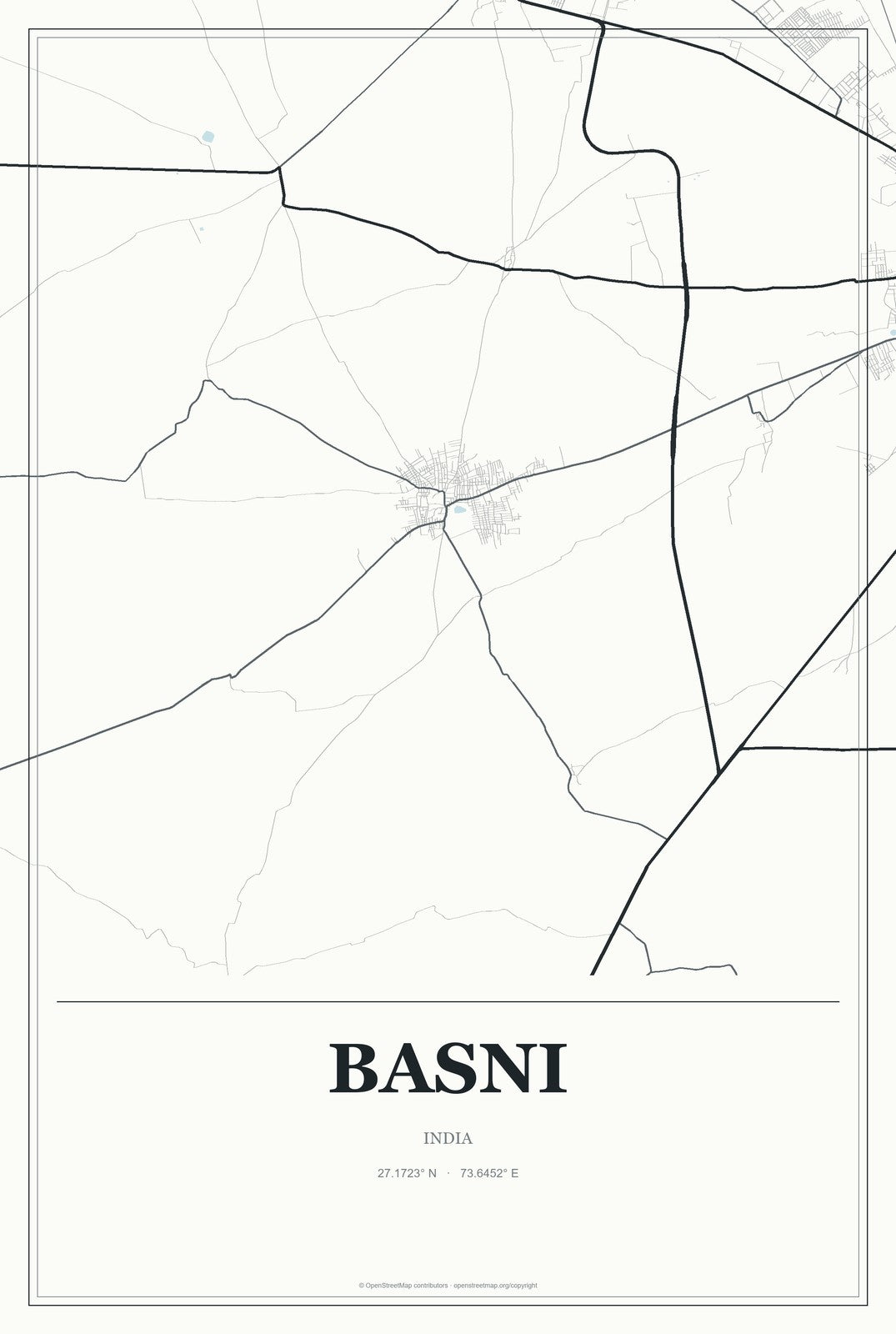 Basni, India City Map Aluminum Sign in Gallery Air style
