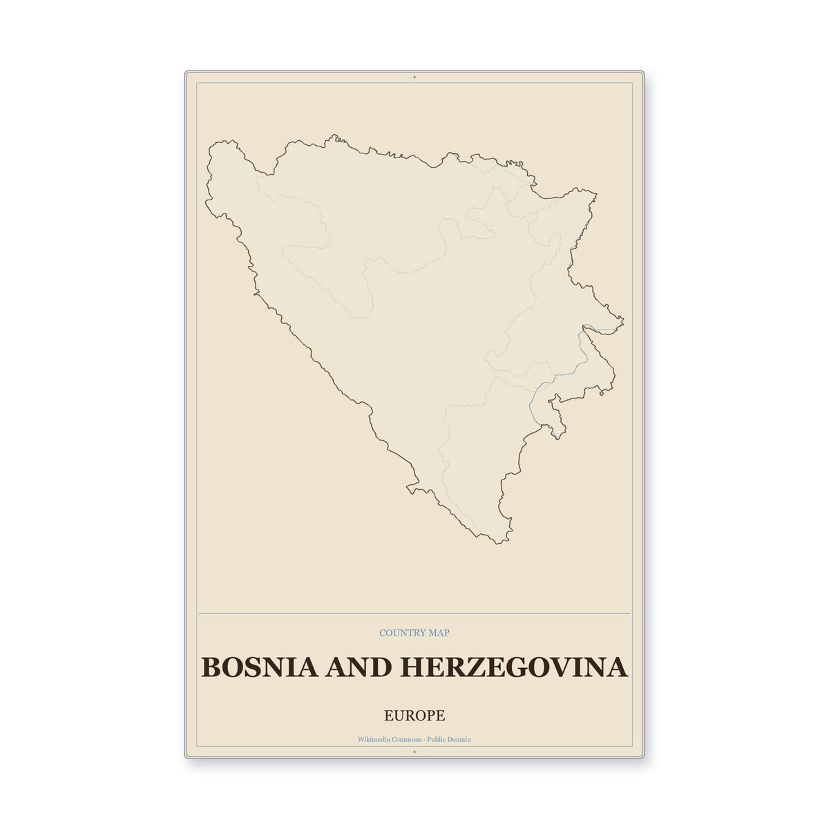 Bosnia and Herzegovina Country Map Aluminum Sign in Heritage Nautical style