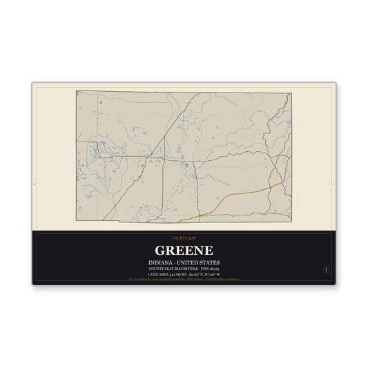 Greene County, Indiana Map Aluminum Sign in Museum Plaque style
