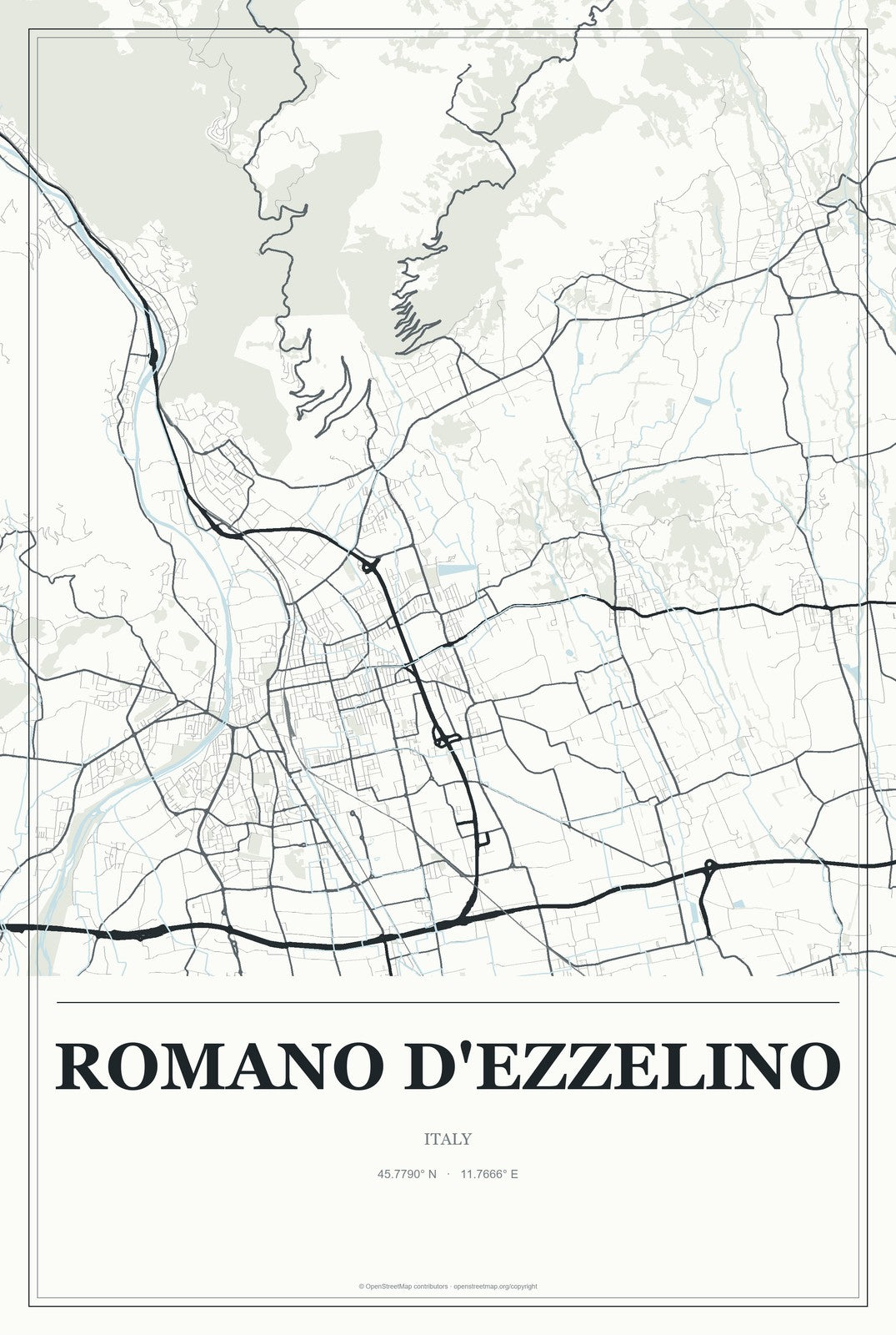 Romano d'Ezzelino, Italy City Map Aluminum Sign in Gallery Air style