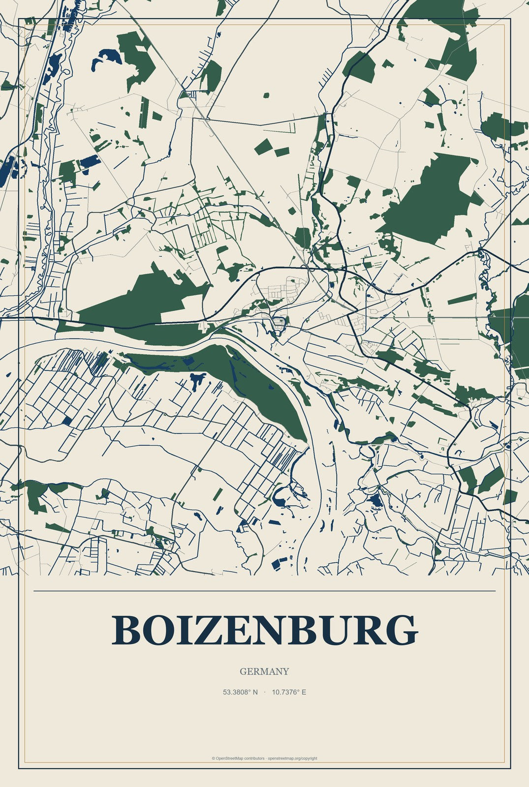 Boizenburg, Germany City Map Aluminum Sign in Coastal Cutout style
