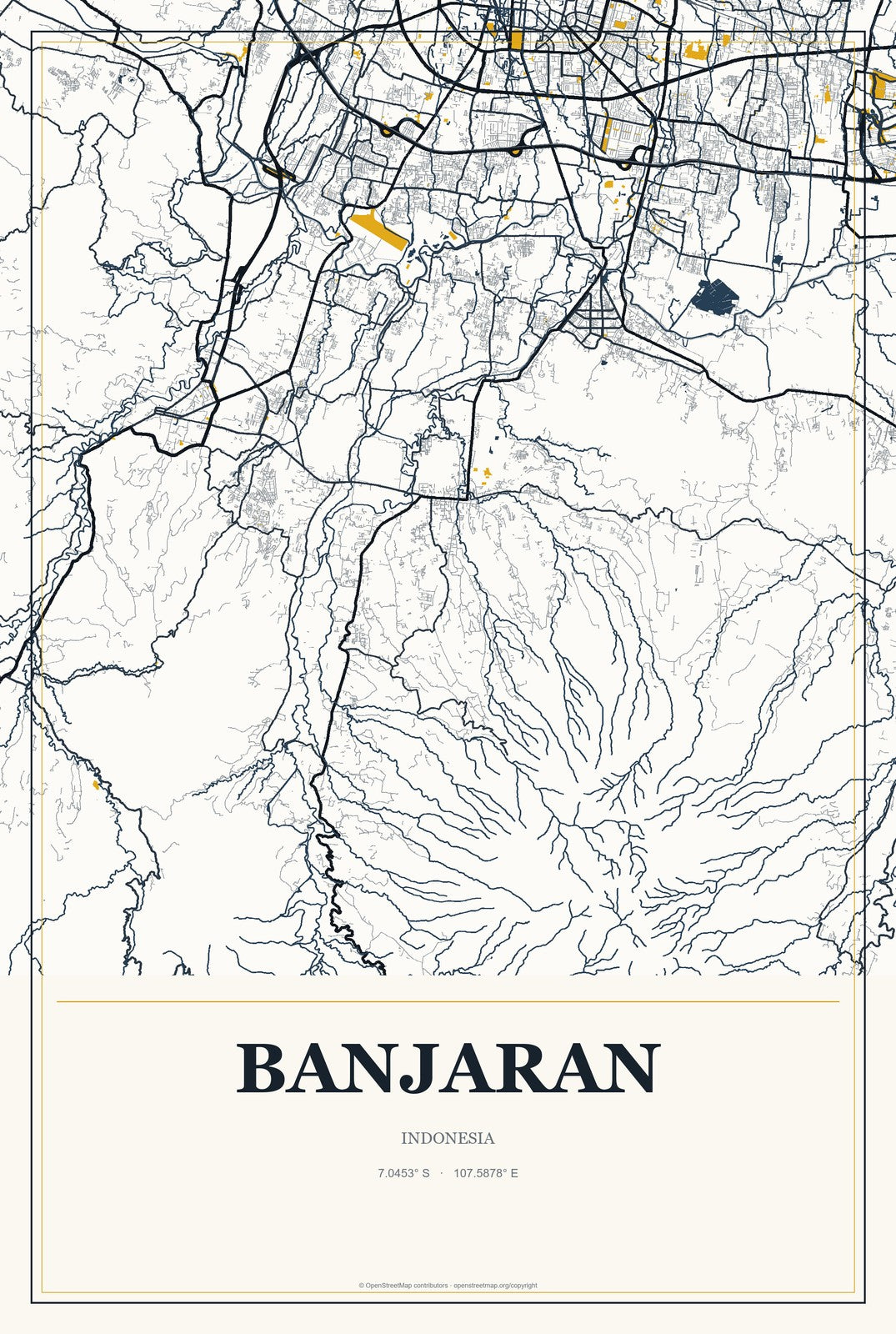 Banjaran, Indonesia City Map Aluminum Sign in Citrine Modern style
