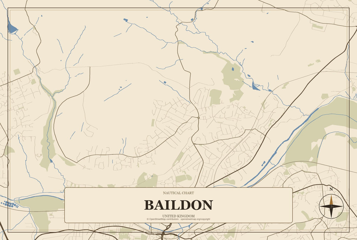 Baildon, United Kingdom City Map Aluminum Sign in Heritage Nautical style