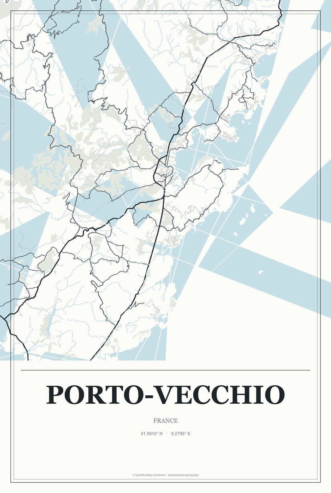 Porto-Vecchio, France City Map Aluminum Sign in Gallery Air style