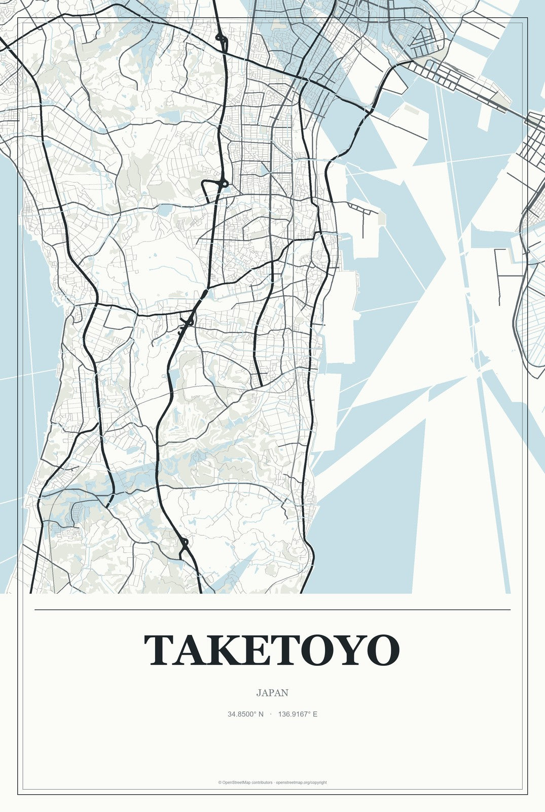 Taketoyo, Japan City Map Aluminum Sign in Gallery Air style