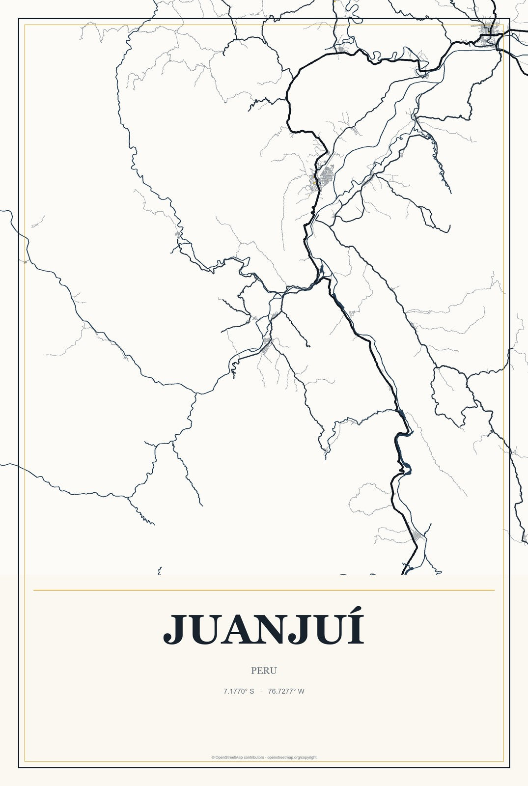 Juanjuí, Peru City Map Aluminum Sign in Citrine Modern style