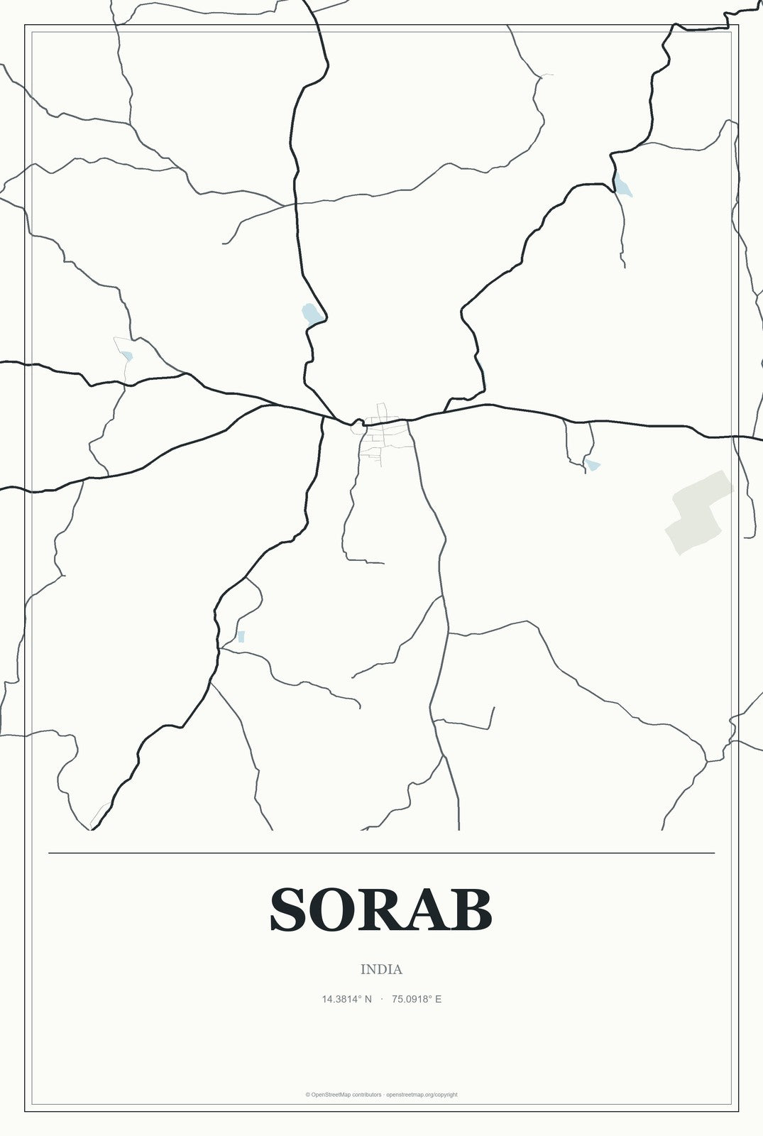 Sorab, India City Map Aluminum Sign in Gallery Air style