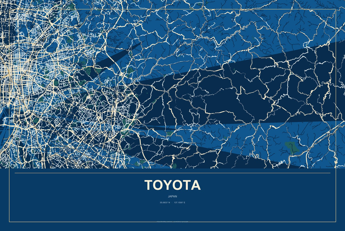 Toyota, Aichi, Japan City Map Aluminum Sign in Harbor Cobalt style
