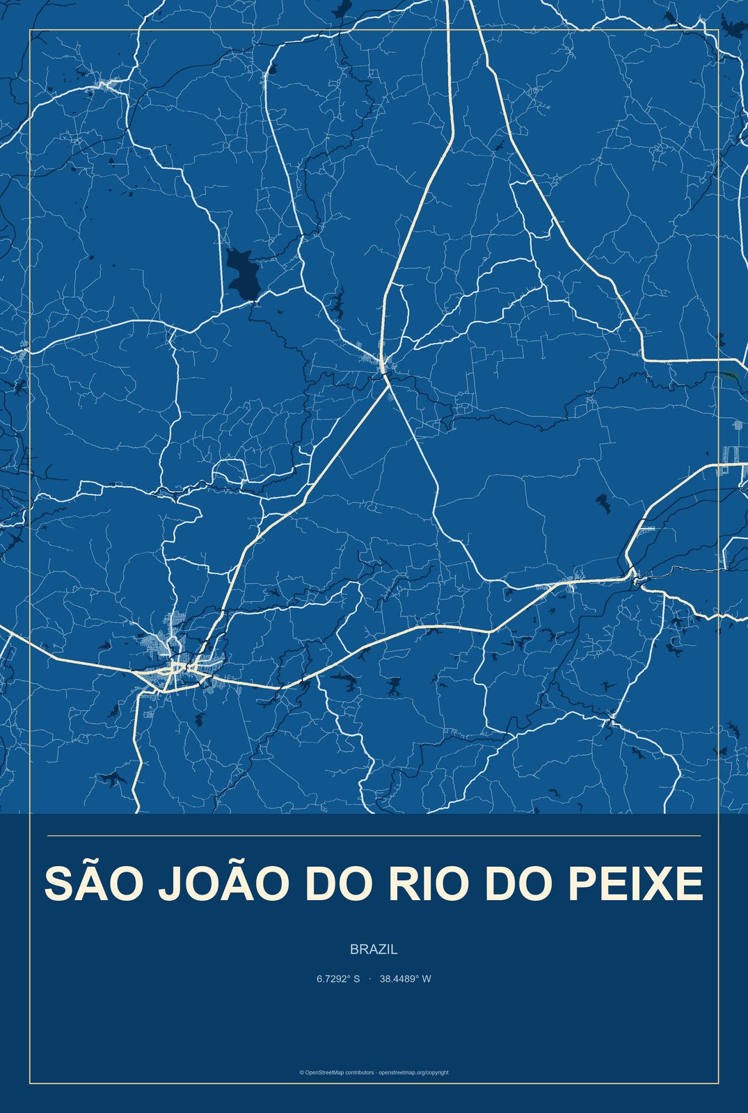 São João do Rio do Peixe, Brazil City Map Aluminum Sign in Harbor Cobalt style