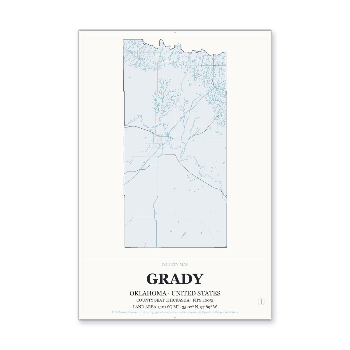 Grady County, Oklahoma Map Aluminum Sign in Gallery Air style