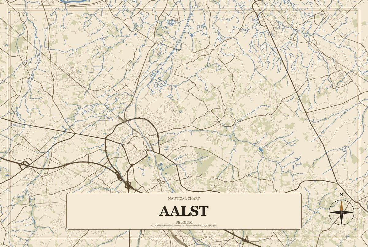 Aalst, Belgium City Map Aluminum Sign in Heritage Nautical style