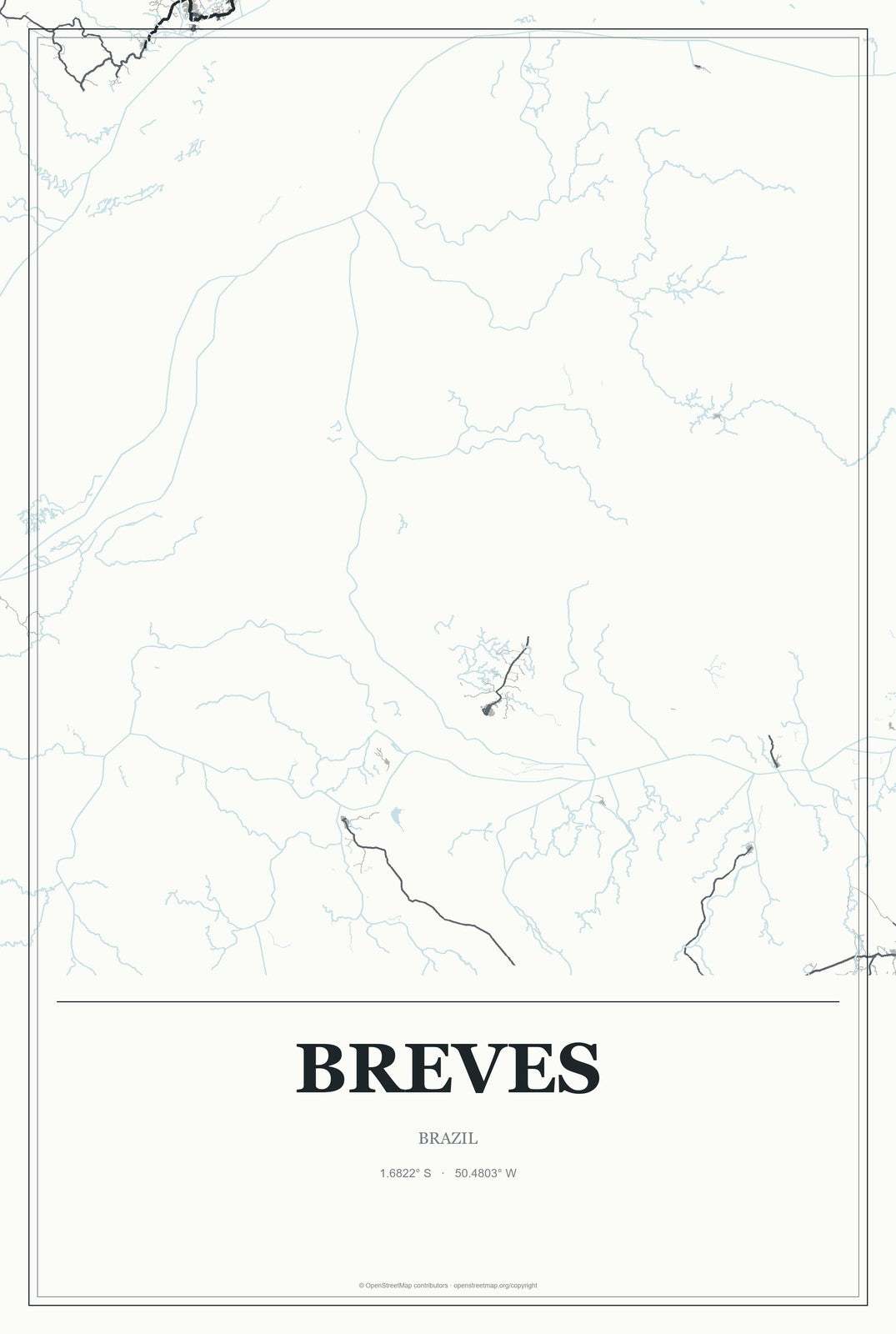 Breves, Brazil City Map Aluminum Sign in Gallery Air style