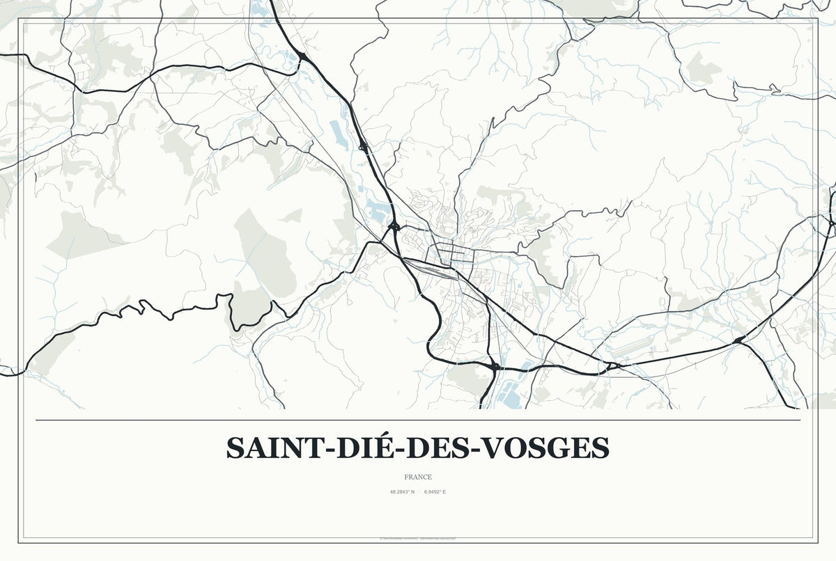 Saint-Dié-des-Vosges, France City Map Aluminum Sign in Gallery Air style