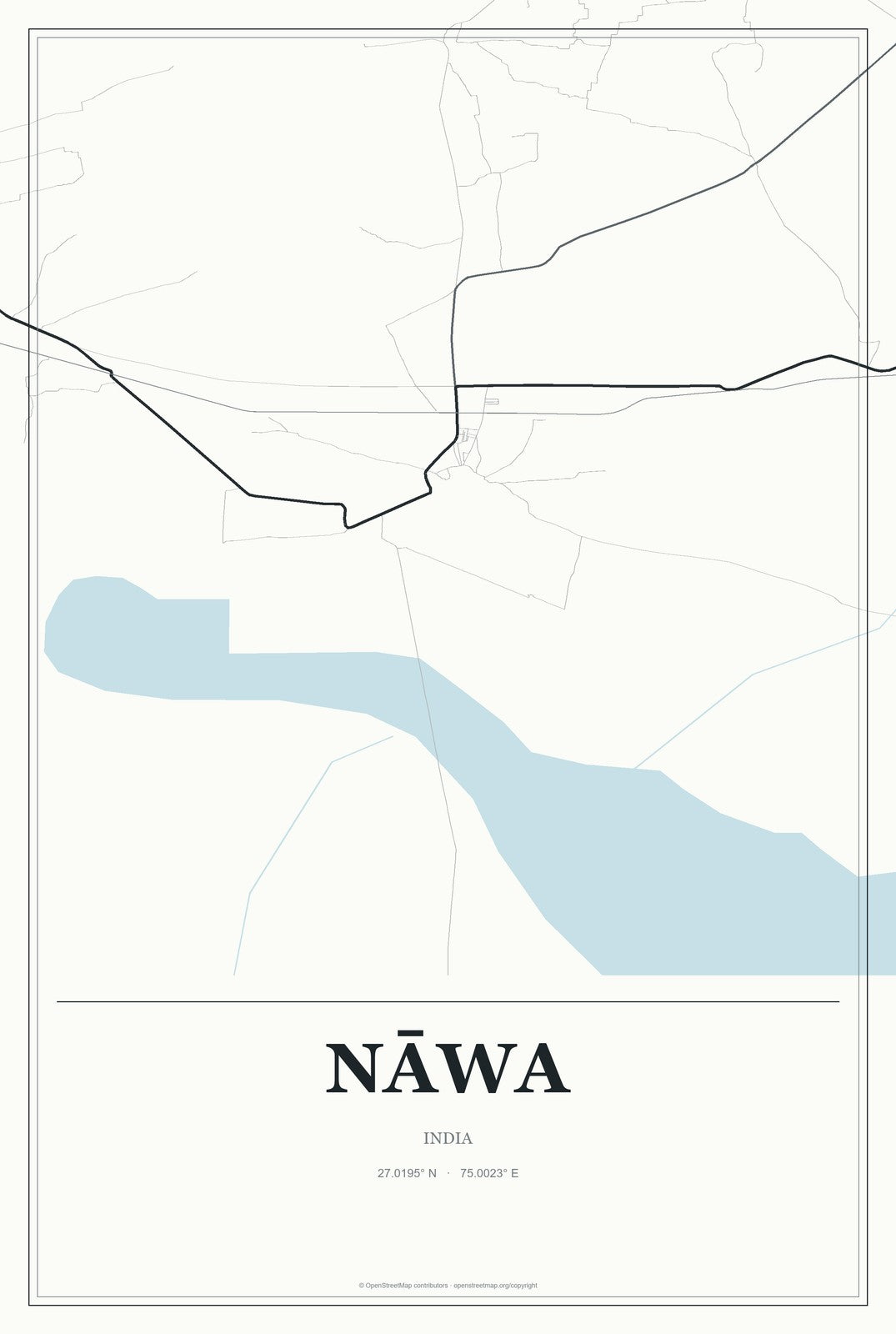 Nāwa, India City Map Aluminum Sign in Gallery Air style