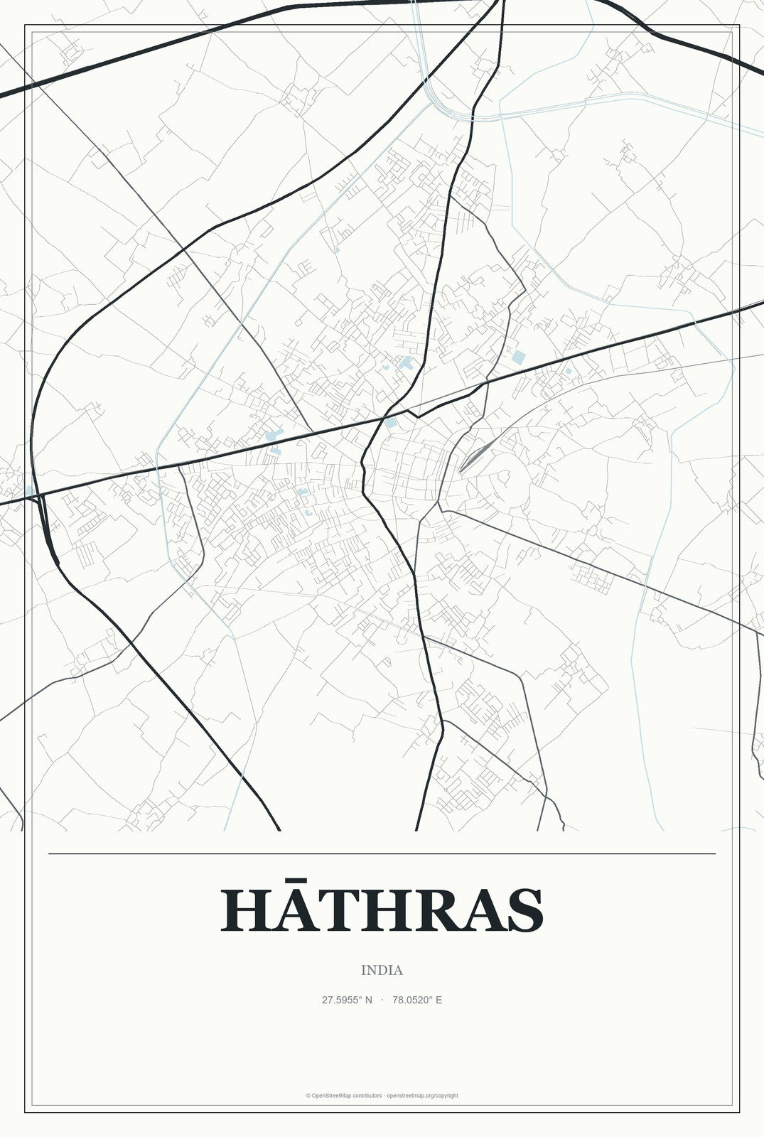 Hāthras, India City Map Aluminum Sign in Gallery Air style