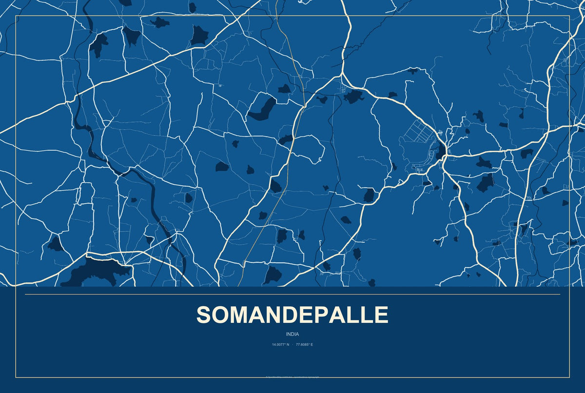 Somandepalle, India City Map Aluminum Sign in Harbor Cobalt style