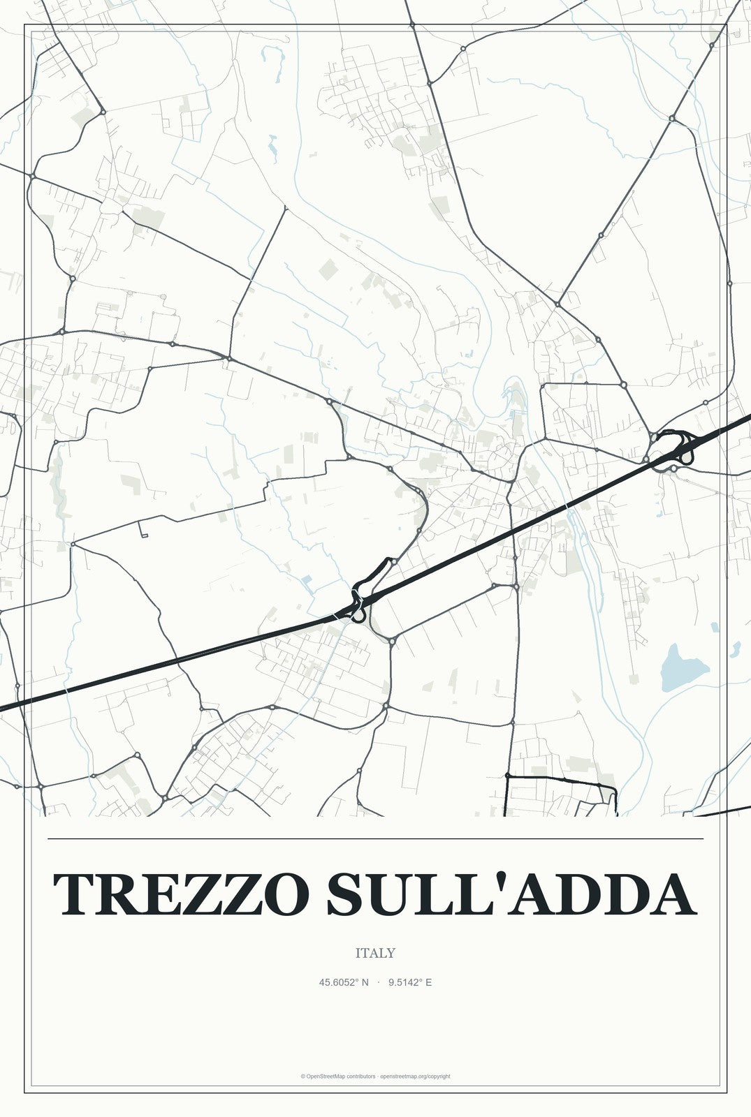 Trezzo sull'Adda, Italy City Map Aluminum Sign in Gallery Air style