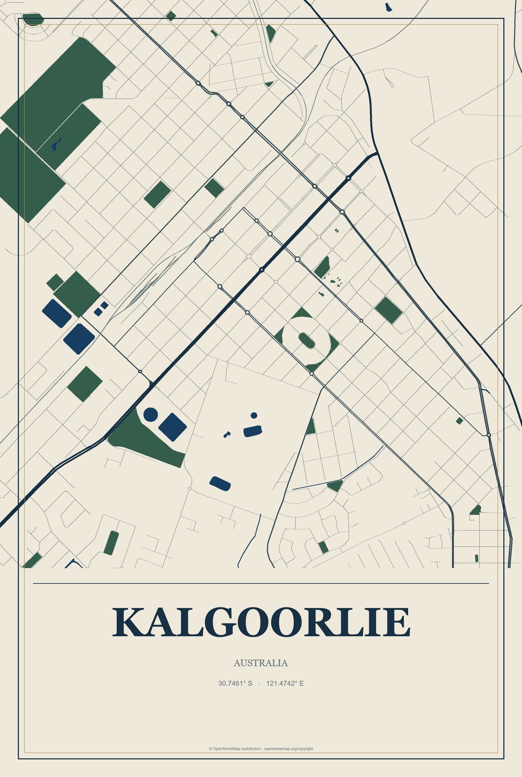 Kalgoorlie, Australia City Map Aluminum Sign in Coastal Cutout style