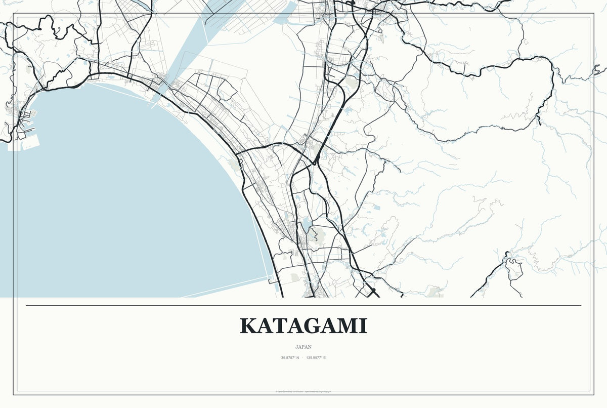 Katagami, Japan City Map Aluminum Sign in Gallery Air style