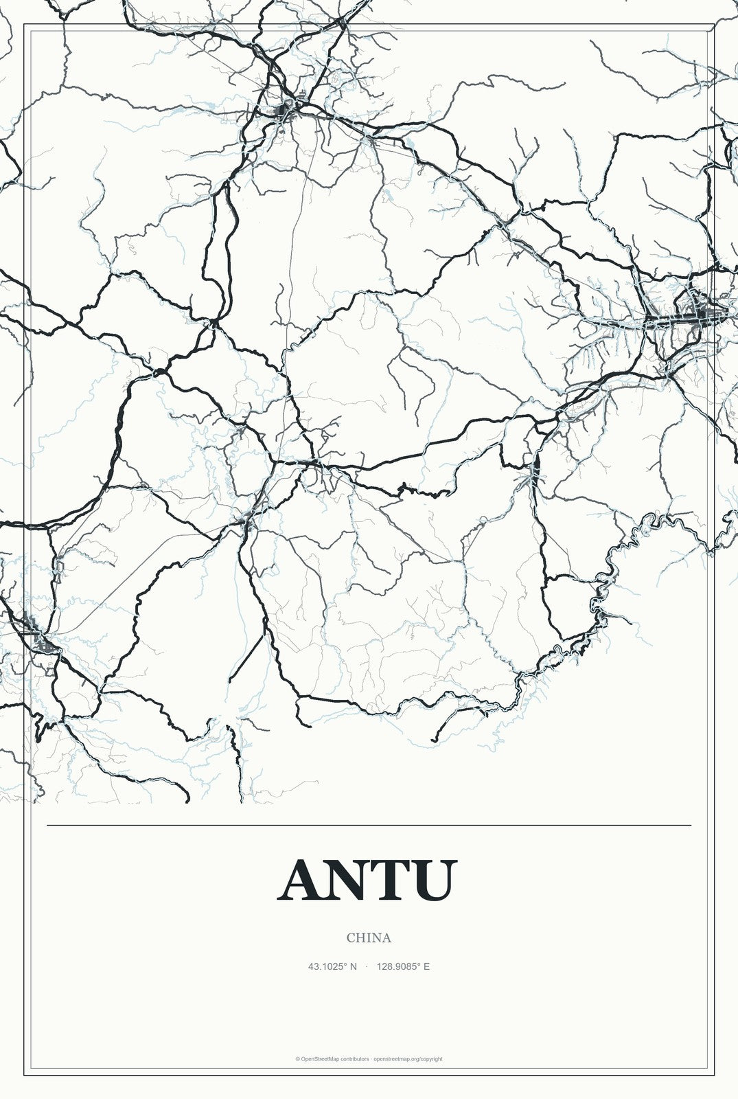 Antu, China City Map Aluminum Sign in Gallery Air style