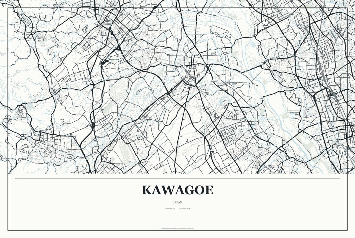 Kawagoe, Japan City Map Aluminum Sign in Gallery Air style