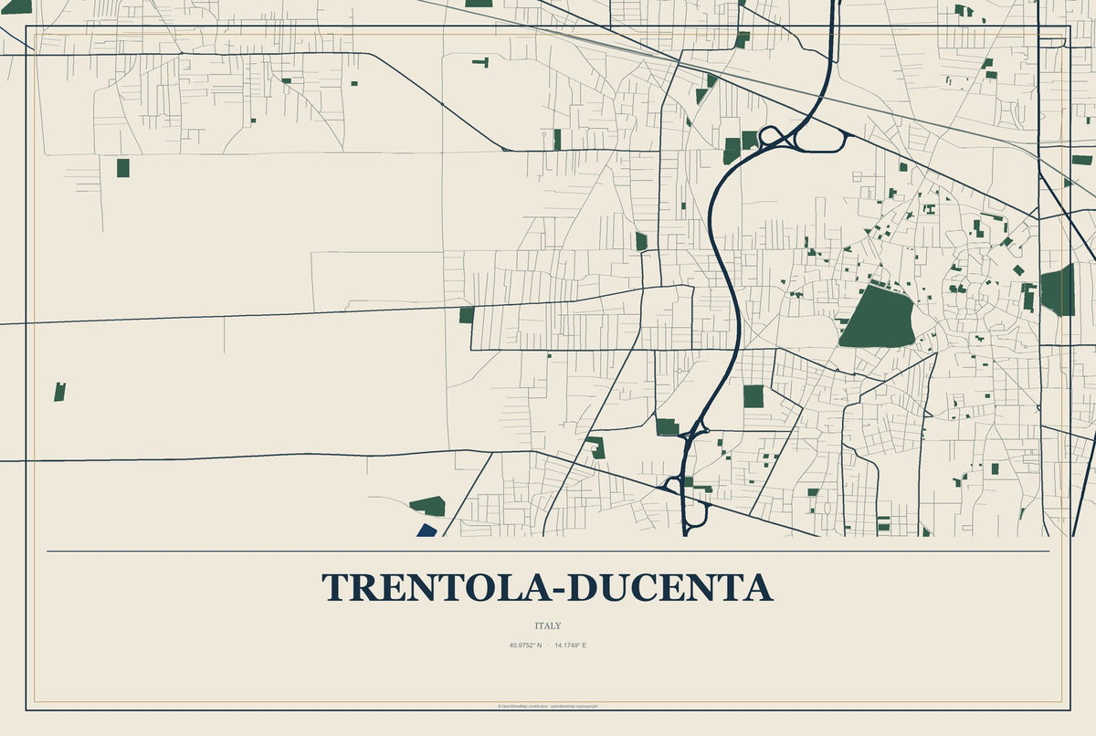 Trentola-Ducenta, Italy City Map Aluminum Sign in Coastal Cutout style