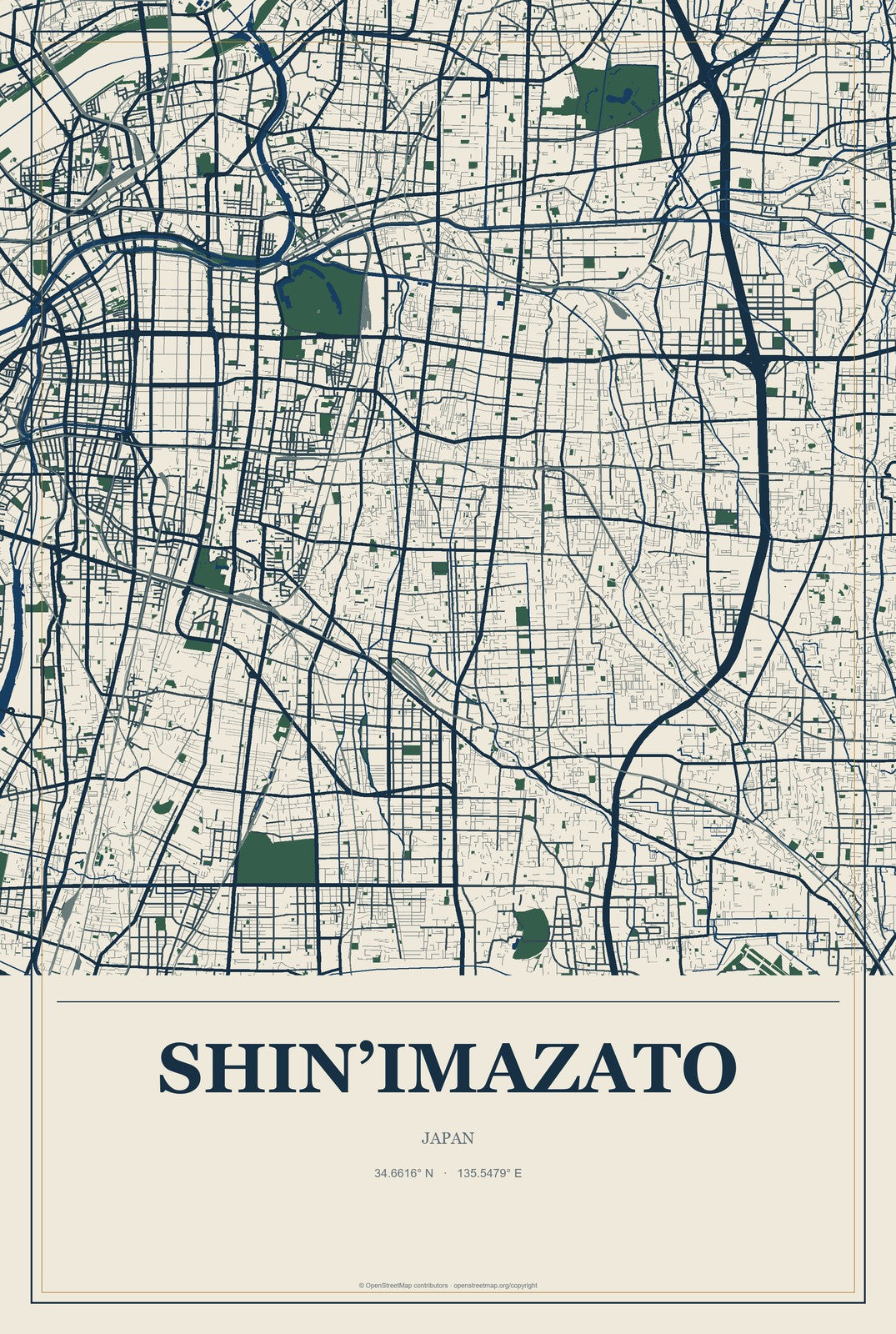 Shin’imazato, Japan City Map Aluminum Sign in Coastal Cutout style