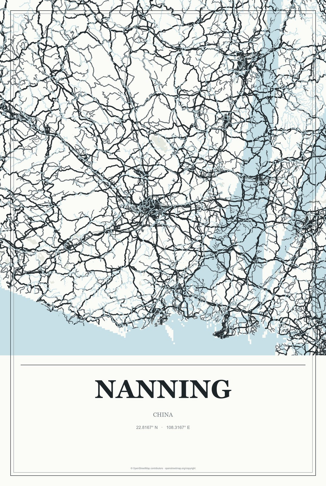 Nanning, China City Map Aluminum Sign in Gallery Air style