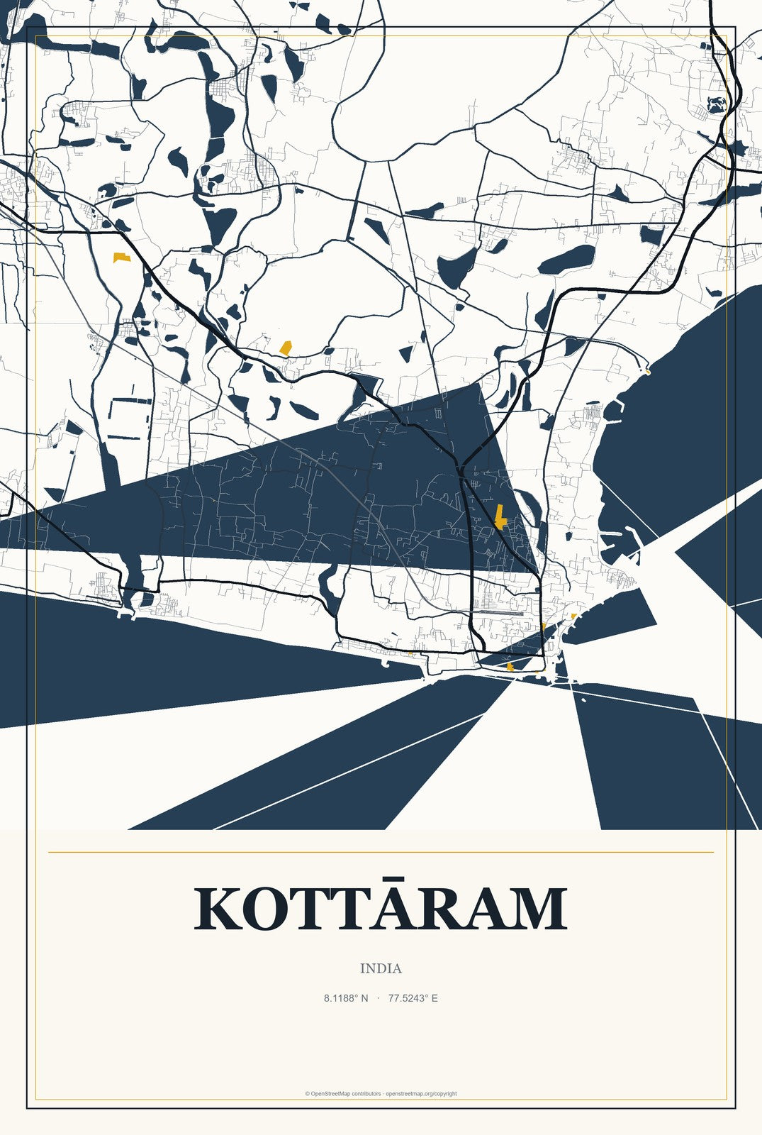 Kottāram, India City Map Aluminum Sign in Citrine Modern style