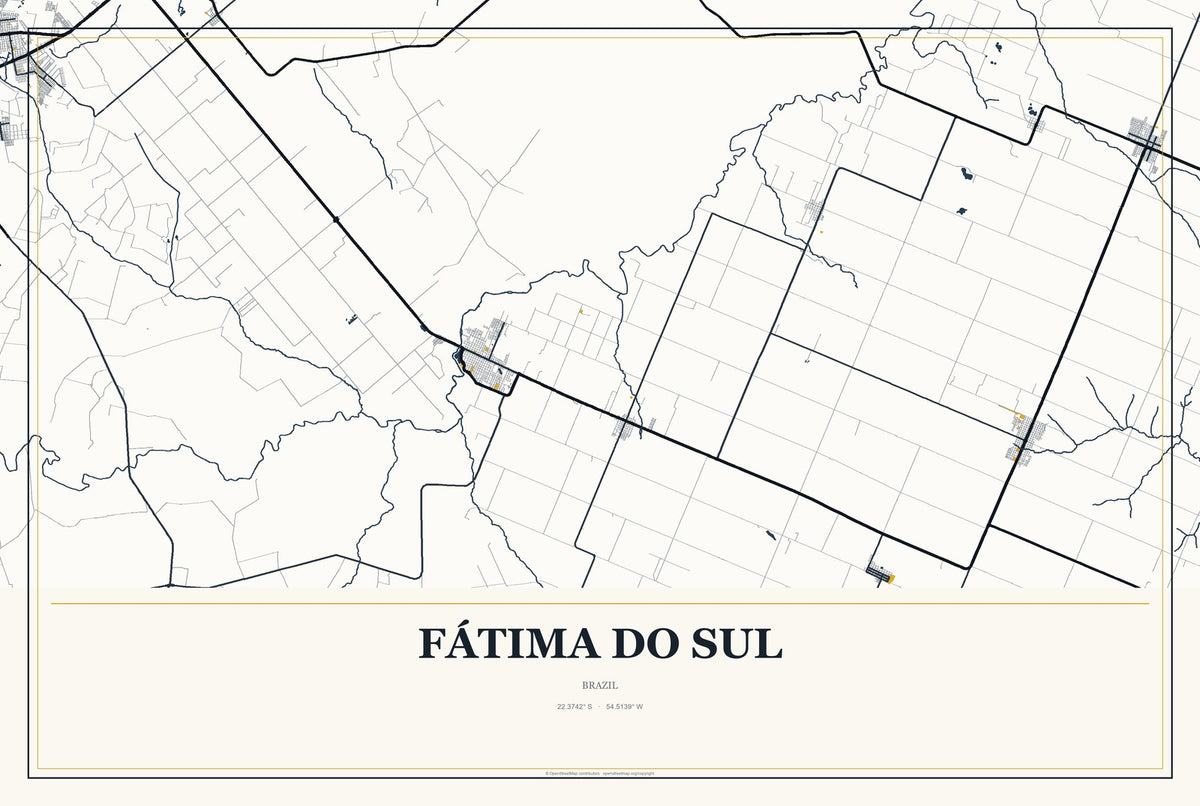 Fátima do Sul, Brazil City Map Aluminum Sign in Citrine Modern style