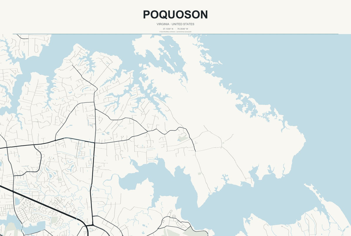 Poquoson, Virginia City Map Aluminum Sign in Headline Atlas style