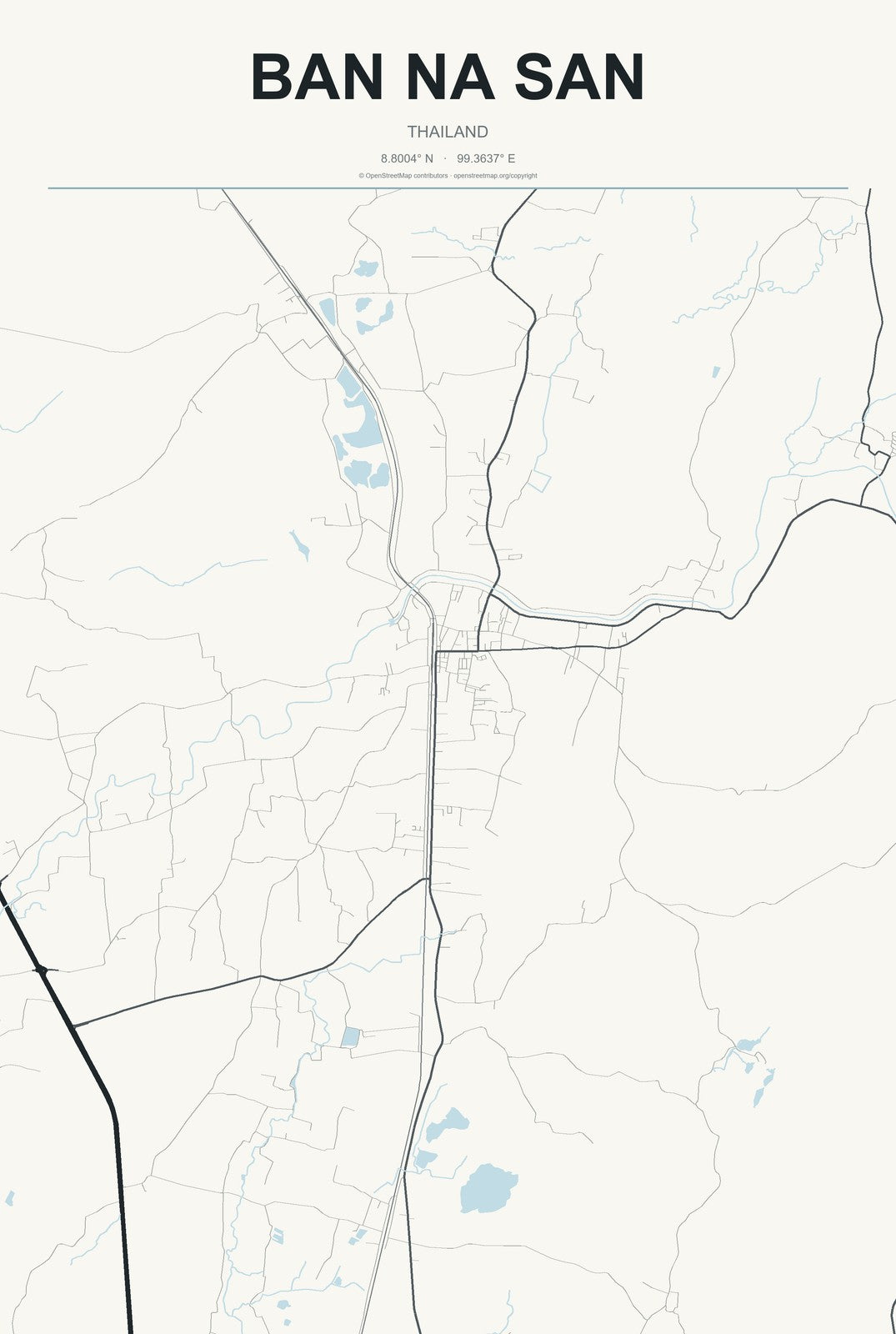 Ban Na San, Thailand City Map Aluminum Sign in Headline Atlas style