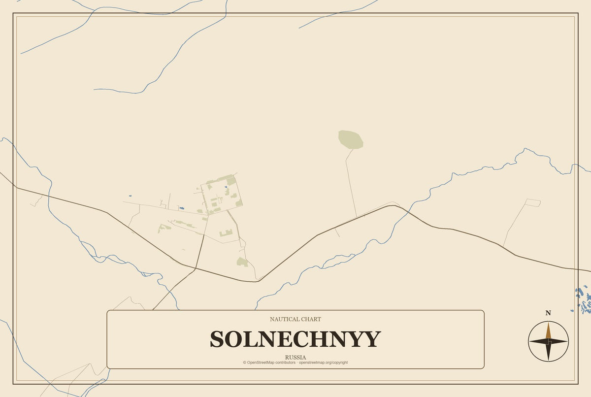 Solnechnyy, Russia City Map Aluminum Sign in Heritage Nautical style